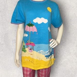 Quacker Factory Kitschy Short Sleeve Sweater